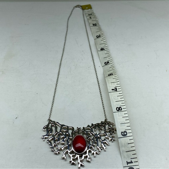 BBJ Sterling Silver Western Fern Design With Red Howlite Center Stone Necklace - Picture 10 of 11